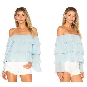 Lovers + Friends Zayn Off the Shoulder Long Sleeve Tiered Ruffle Top Revolve XL